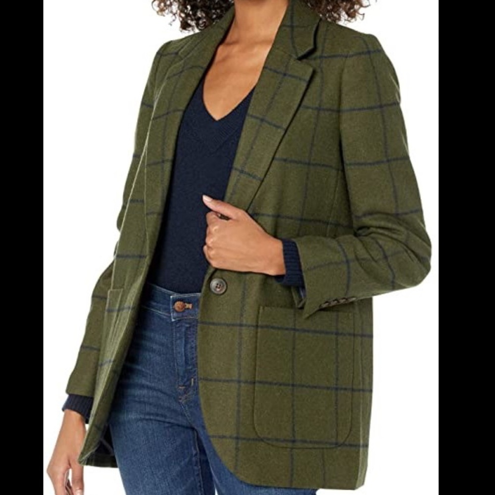 EUC Madewell Wool Blend Blazer Women XS Green Plaid Preppy Academia Pristine